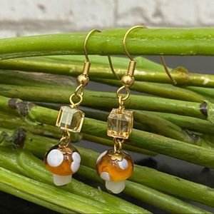 Handmade Mushroom Lampwork Beads Drop Earrings